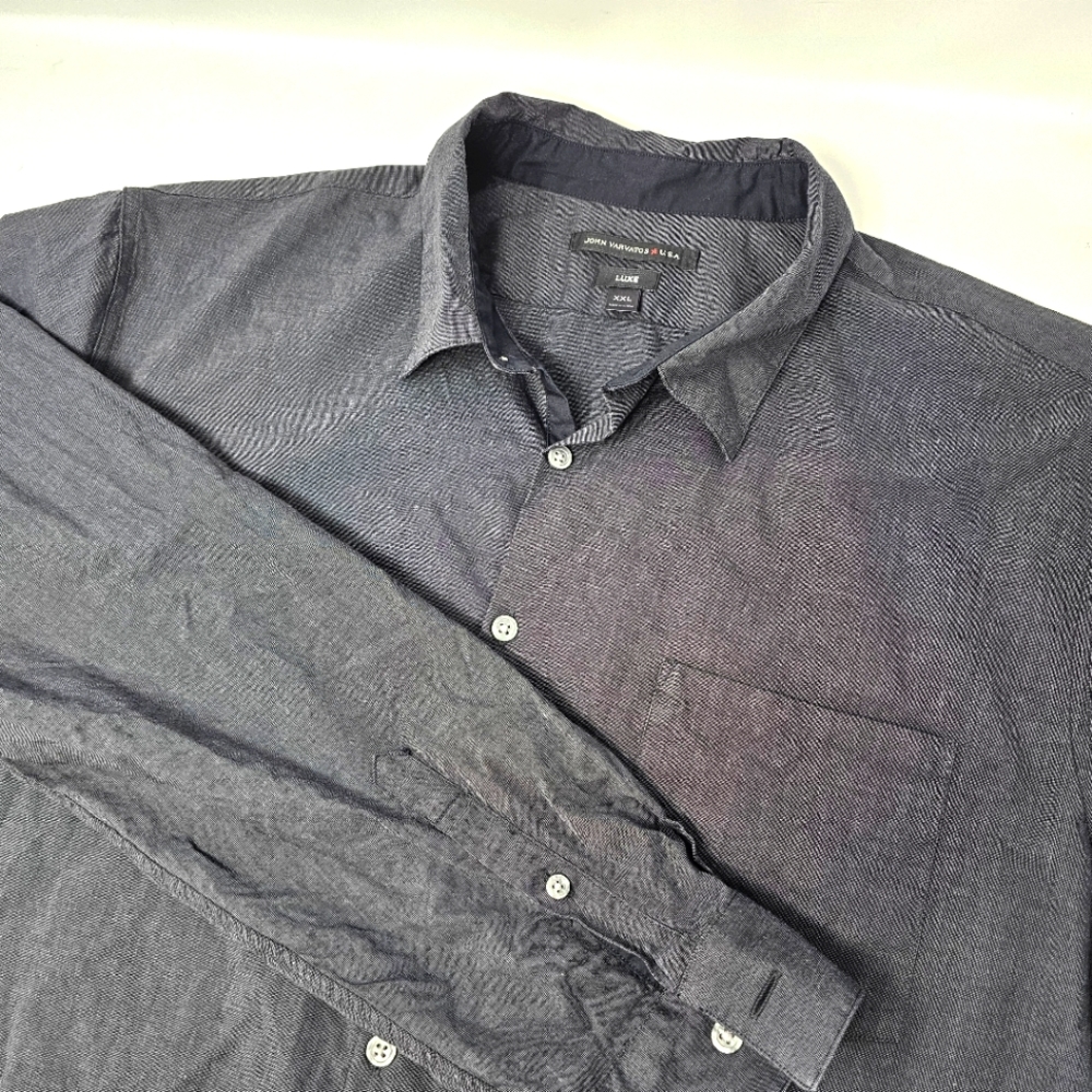 John Varvatos Men's Dark Gray Button Up Long Sleeve Luxe Cotton Shirt Size‎ 2XL.